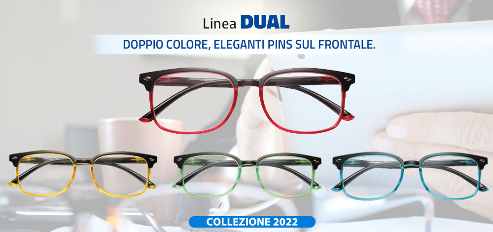 Occhiali 2022 Dual Da Vicino, occhiali da lettura premontati per la presbiopia semplice, occhiali da donna e uomo presbiti per leggere e vedere da vicino, doppio colore, eleganti pins sul frontale.