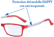 Particolare del modello di occhiali da lettura HAPPY con asta aperta