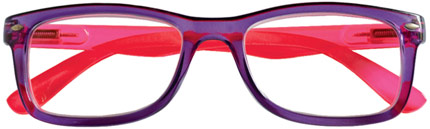 Occhiali da lettura modello  Iris - viola con aste fucsia. Splendenti colori a contrasto